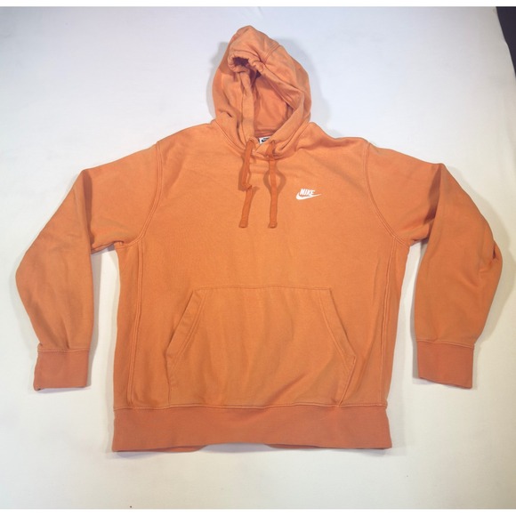 Nike Club Fleece Pullover Hoodie Orange White Logo Mens Size M Sweatshirt - Picture 1 of 5